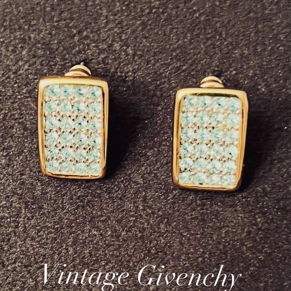 #192 Vintage Givenchy Blue Pave Rhinestone Pierced Earrings